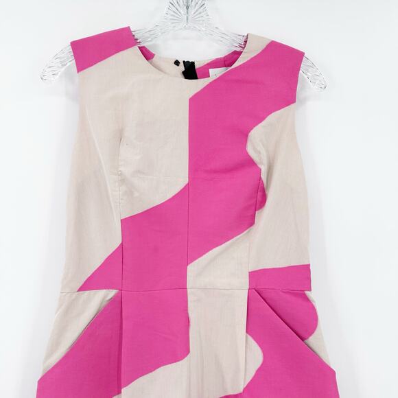Milly Hot Pink Sand Wave Print Sleeveless Cotton Shift Dress Womens Size 6 - Picture 4 of 12